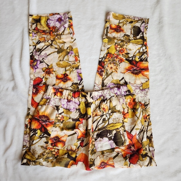 Chico's 100% Linen Elastic Floral Straight Leg Pant 00R - Picture 3 of 7